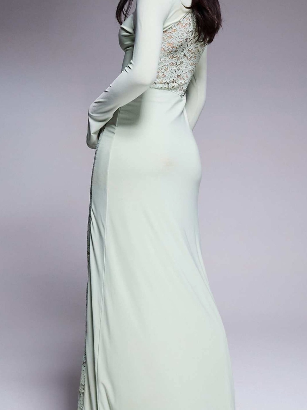 ASOS Long Sleeve Lace-Back Maxi in Pale Mint